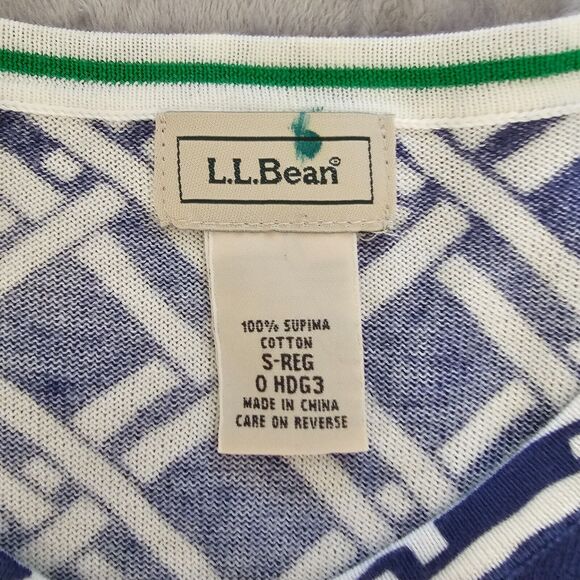 LL Bean Cardigan Sweater Top Womens Small Blue White Supima Cotton Long Sleeve - Picture 3 of 8